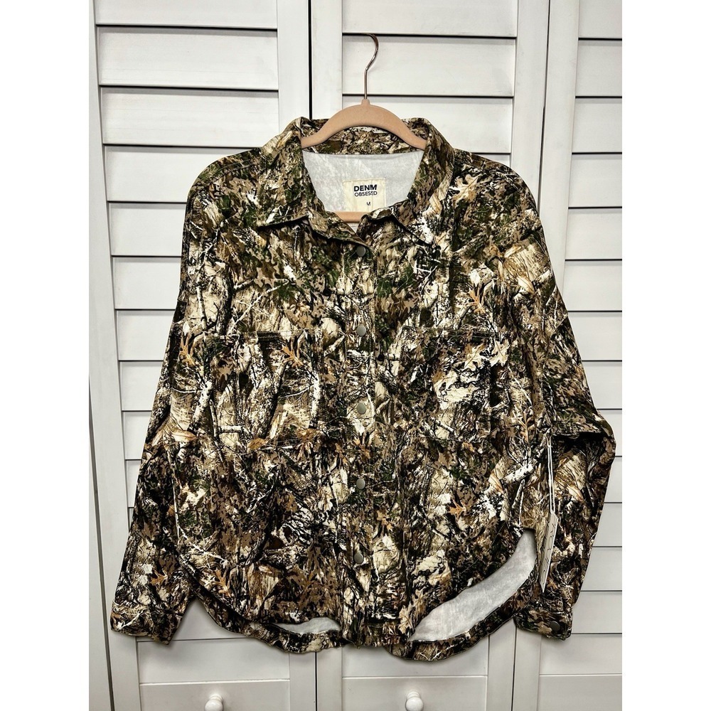 Project Rebel Denim Obsessed Camo Print Jacket Shacket Women's Size Medium NWT